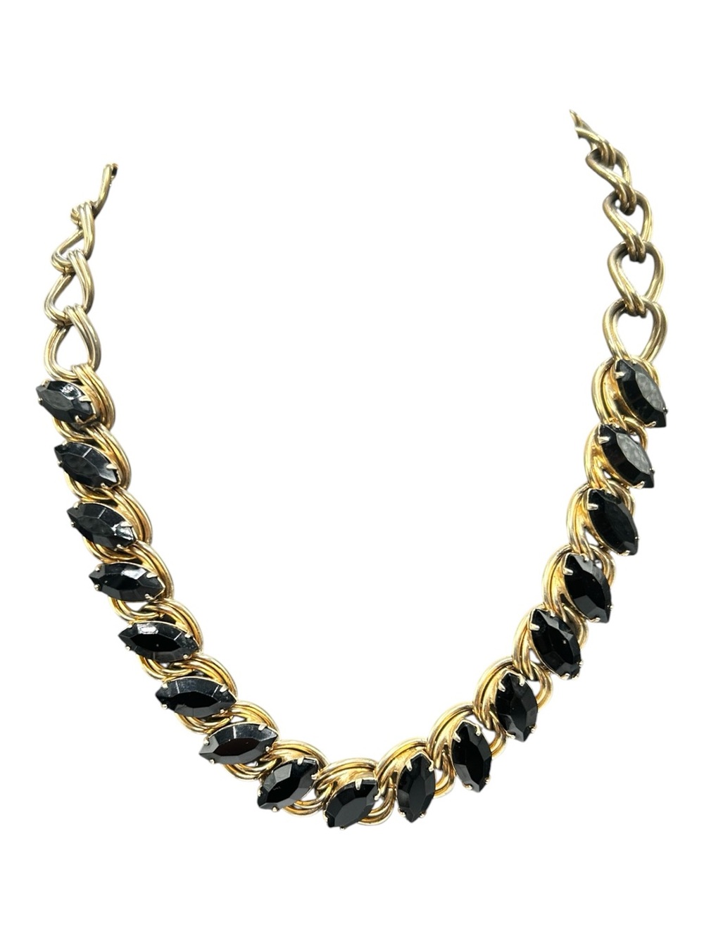 Vintage Black Navette Rhinestone Chain Link Adjustable Necklace